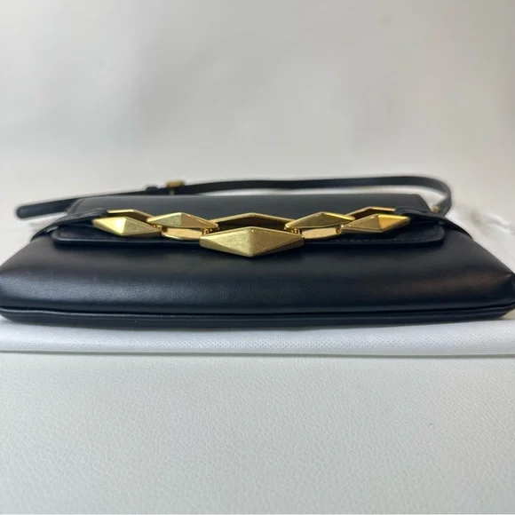 NEW JIMMY CHOO EAST WEST LEATHER SHOULDER BAG BLACK GOLD - Picture 12 of 16